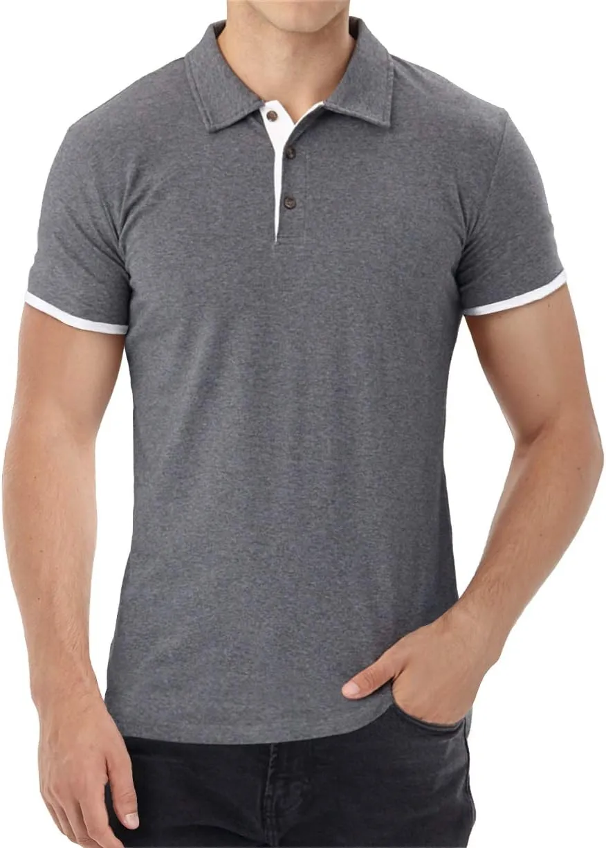 Aiyino Men's Short/Long Sleeve Polo Shirts Casual Slim Fit Basic Designed Cotton Shirts