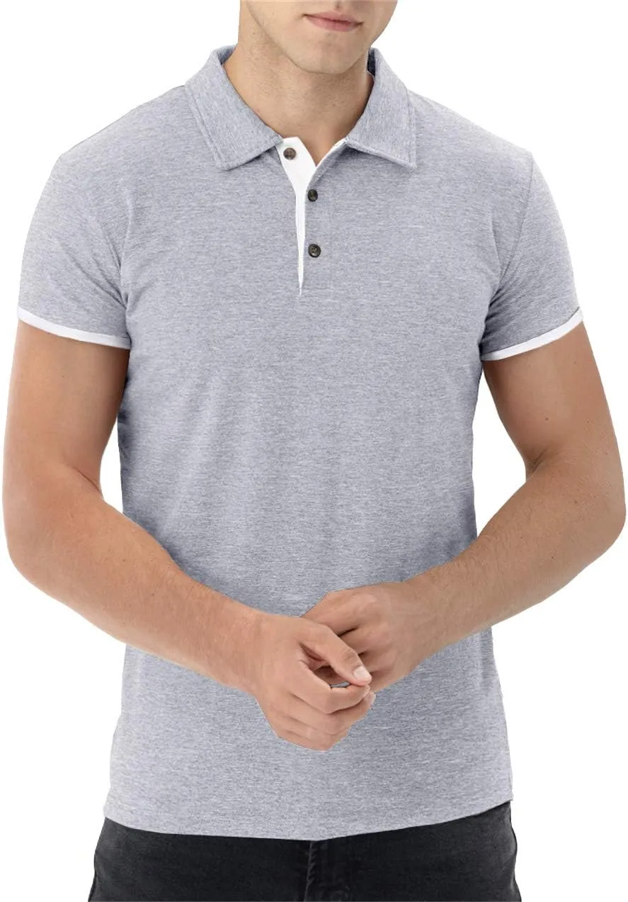 Aiyino Men's Short/Long Sleeve Polo Shirts Casual Slim Fit Basic Designed Cotton Shirts