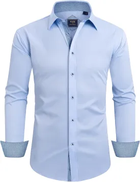 Alimens & Gentle Men's Dress Shirts Long Sleeve Wrinkle-Free Business Casual Button Down Shirt