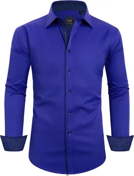 Alimens & Gentle Men's Dress Shirts Long Sleeve Wrinkle-Free Business Casual Button Down Shirt