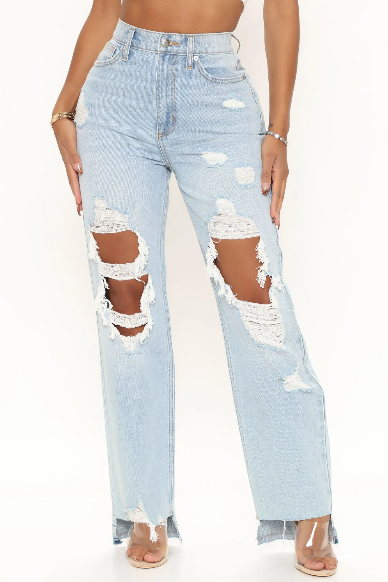 Amsterdam Ripped Straight Leg Jeans - Light Blue Wash