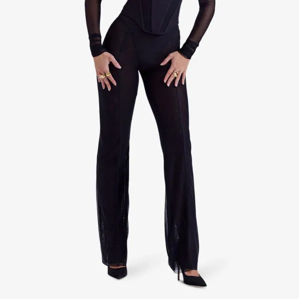 Avalon High Rise Sheer Straight Pants in House Of Cb Stretch Fabric, Black