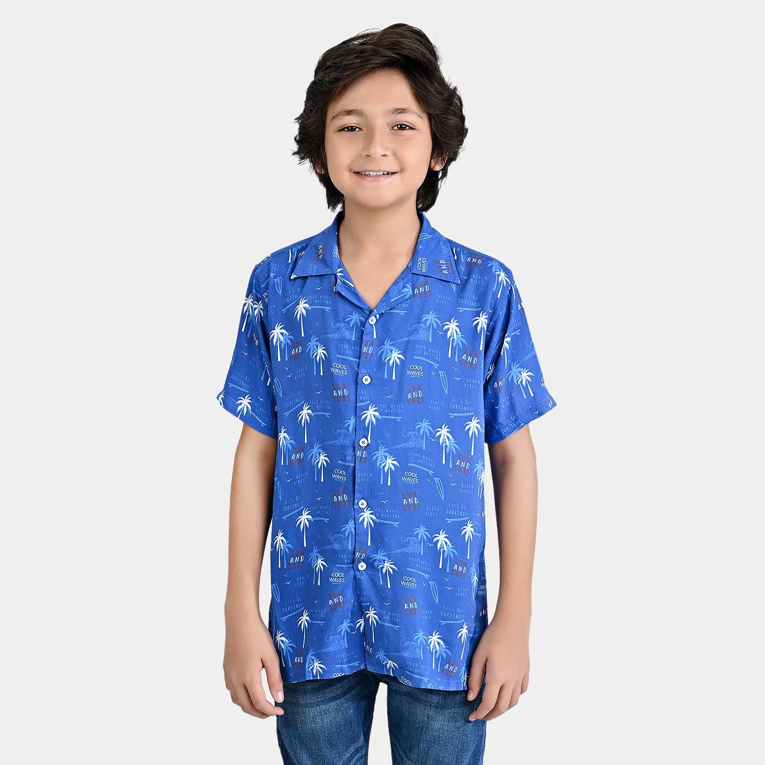 Boys Cotton Viscose Casual Shirt H/S (Cool Waves)-Blue