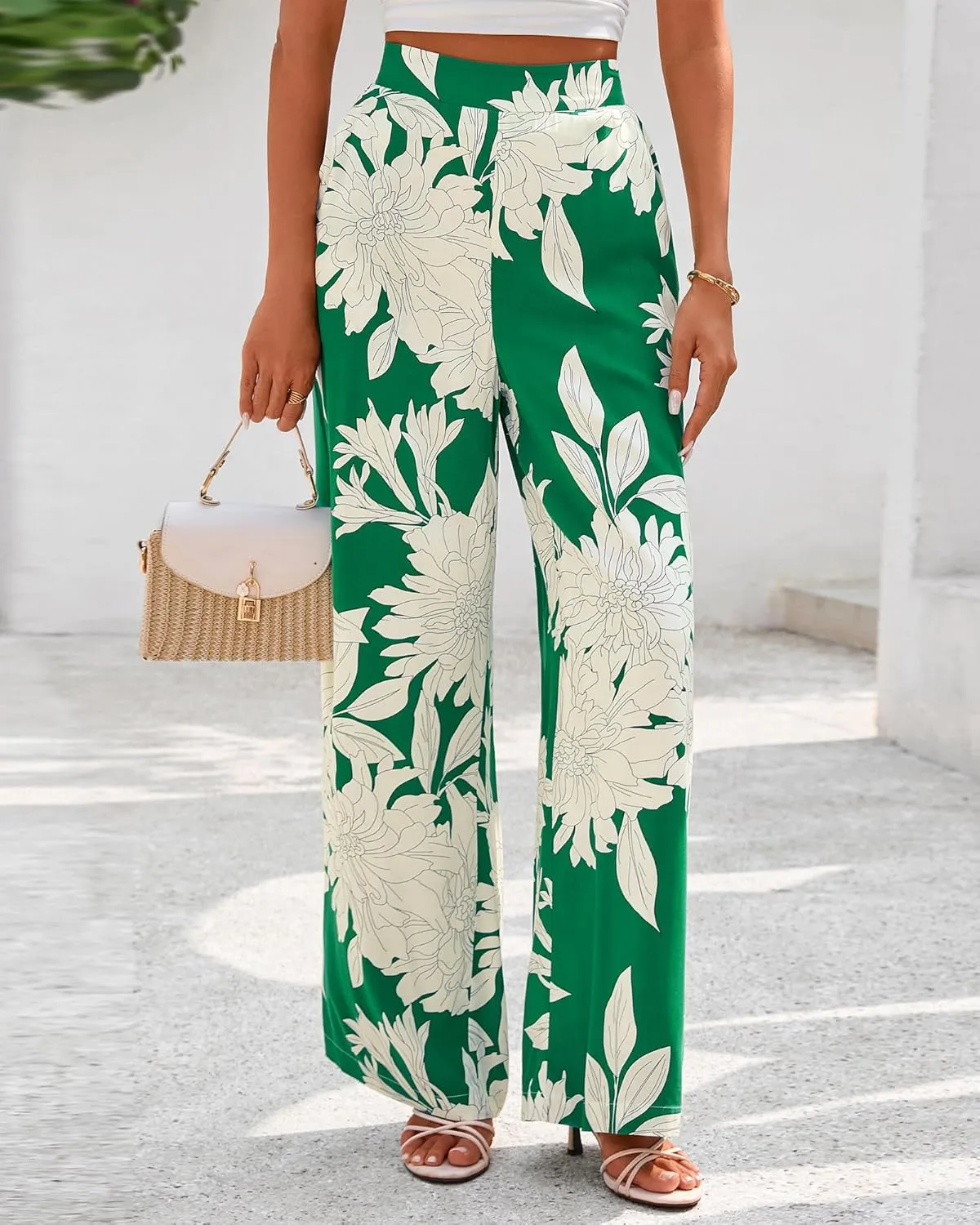 BTFBM Women's Wide Leg Summer Pants 2025 Loose Boho Vacation Trousers Elastic Waist Printed Palazzo Lounge Pant Pockets