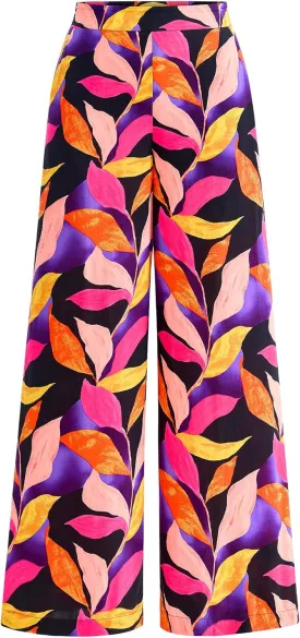 BTFBM Women's Wide Leg Summer Pants 2025 Loose Boho Vacation Trousers Elastic Waist Printed Palazzo Lounge Pant Pockets