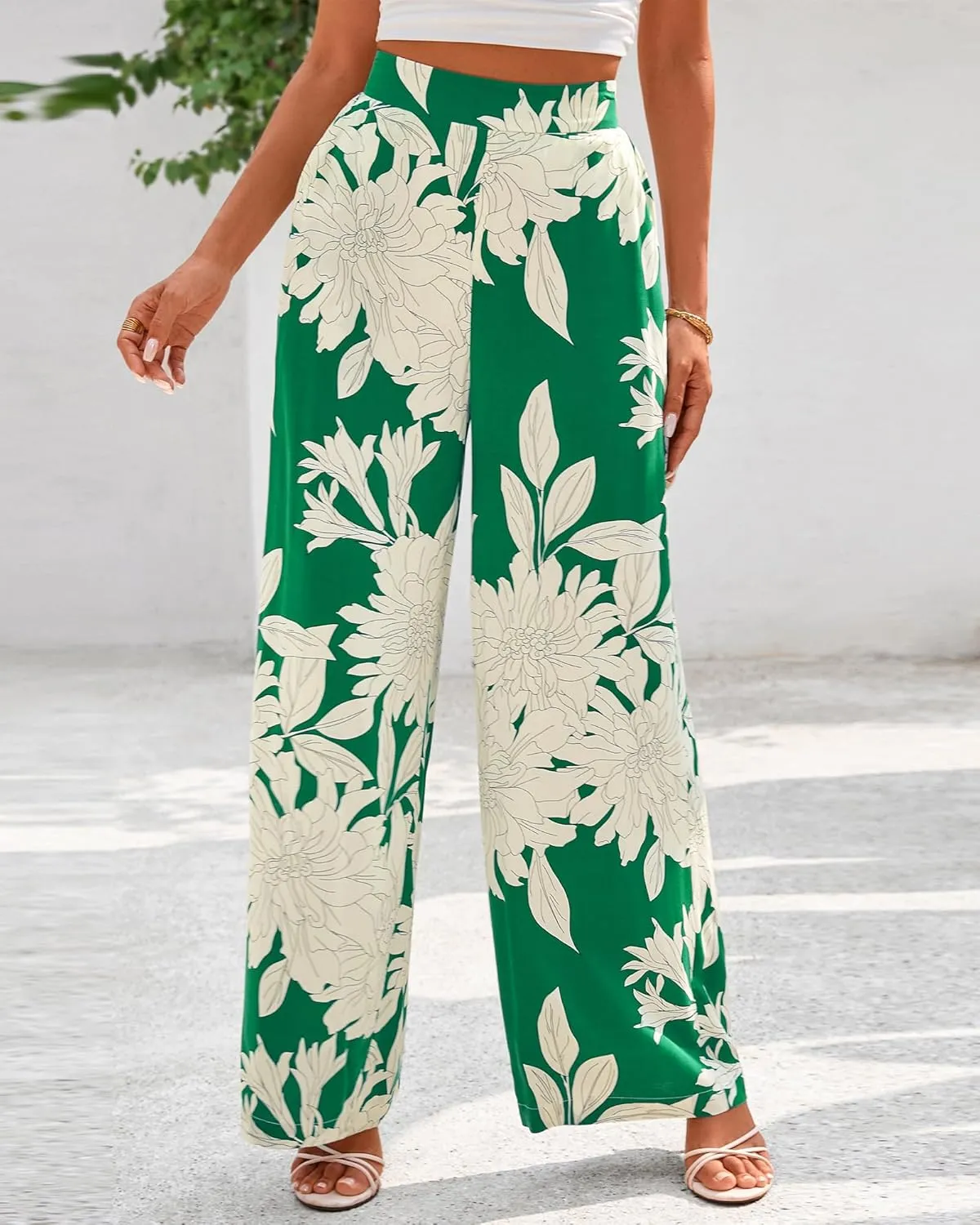 BTFBM Women's Wide Leg Summer Pants 2025 Loose Boho Vacation Trousers Elastic Waist Printed Palazzo Lounge Pant Pockets