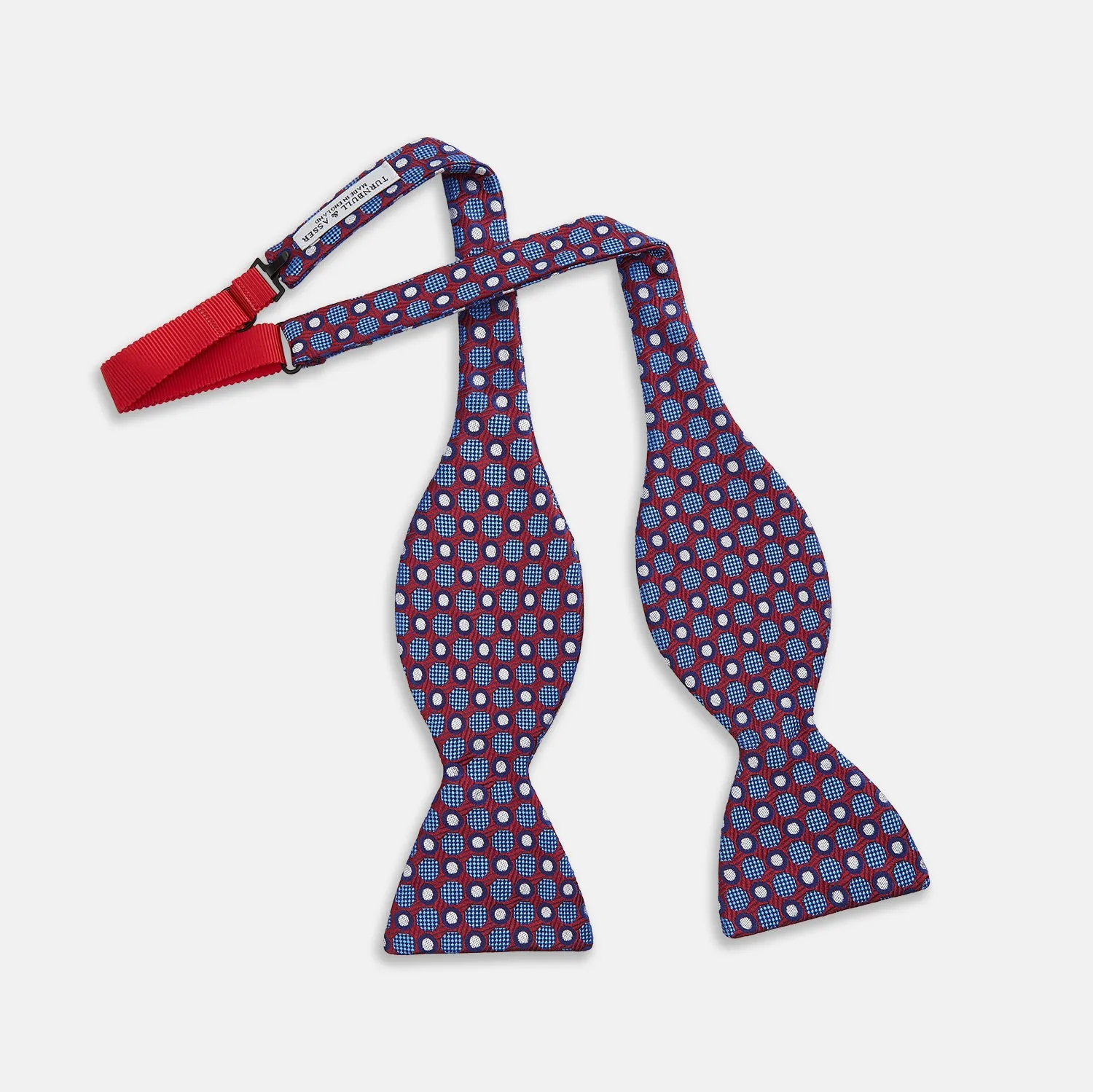 Burgundy and Blue Circle and Spot Silk Bow Tie