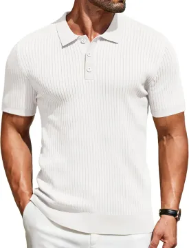 COOFANDY Mens Knit Polo Shirts Short Sleeve Golf Shirts Button Down Casual Polo T Shirts Textured Slim Fit Pullover