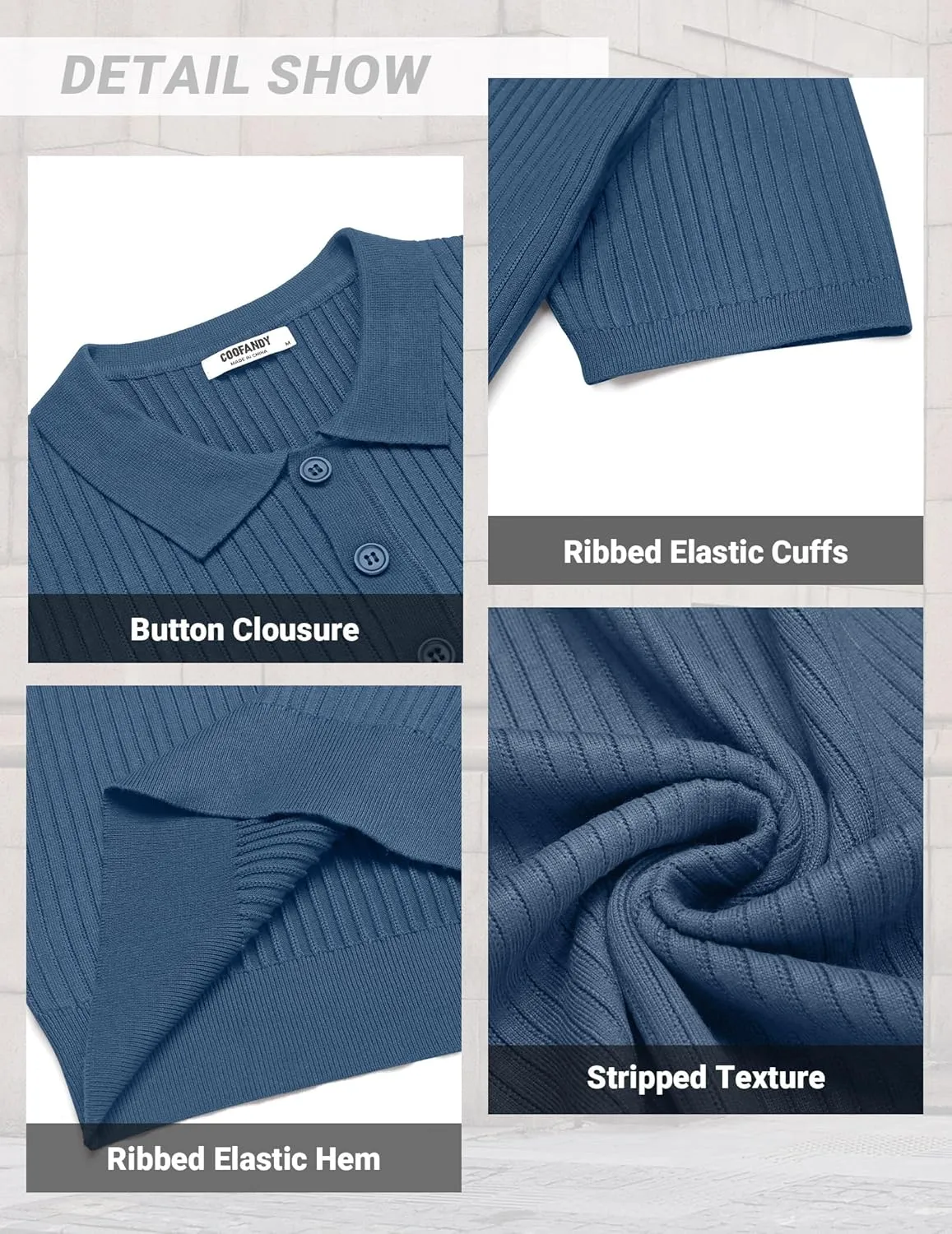 COOFANDY Mens Knit Polo Shirts Short Sleeve Golf Shirts Button Down Casual Polo T Shirts Textured Slim Fit Pullover