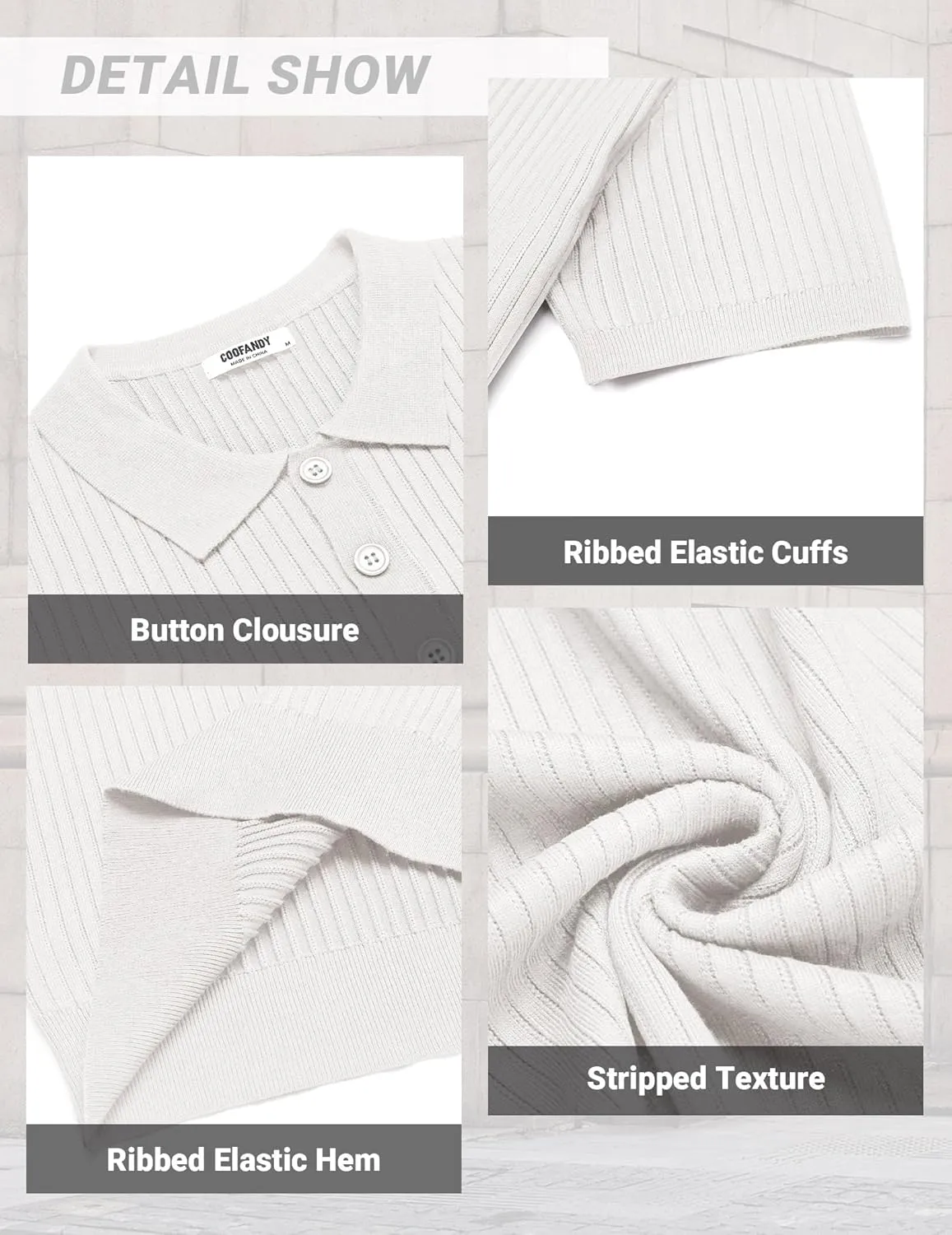 COOFANDY Mens Knit Polo Shirts Short Sleeve Golf Shirts Button Down Casual Polo T Shirts Textured Slim Fit Pullover