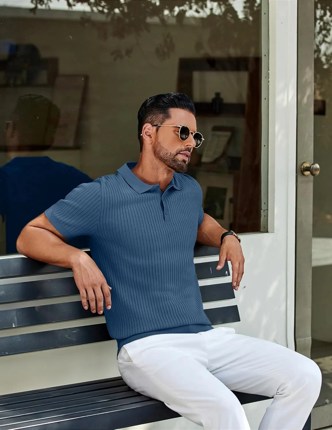 COOFANDY Mens Knit Polo Shirts Short Sleeve Golf Shirts Button Down Casual Polo T Shirts Textured Slim Fit Pullover