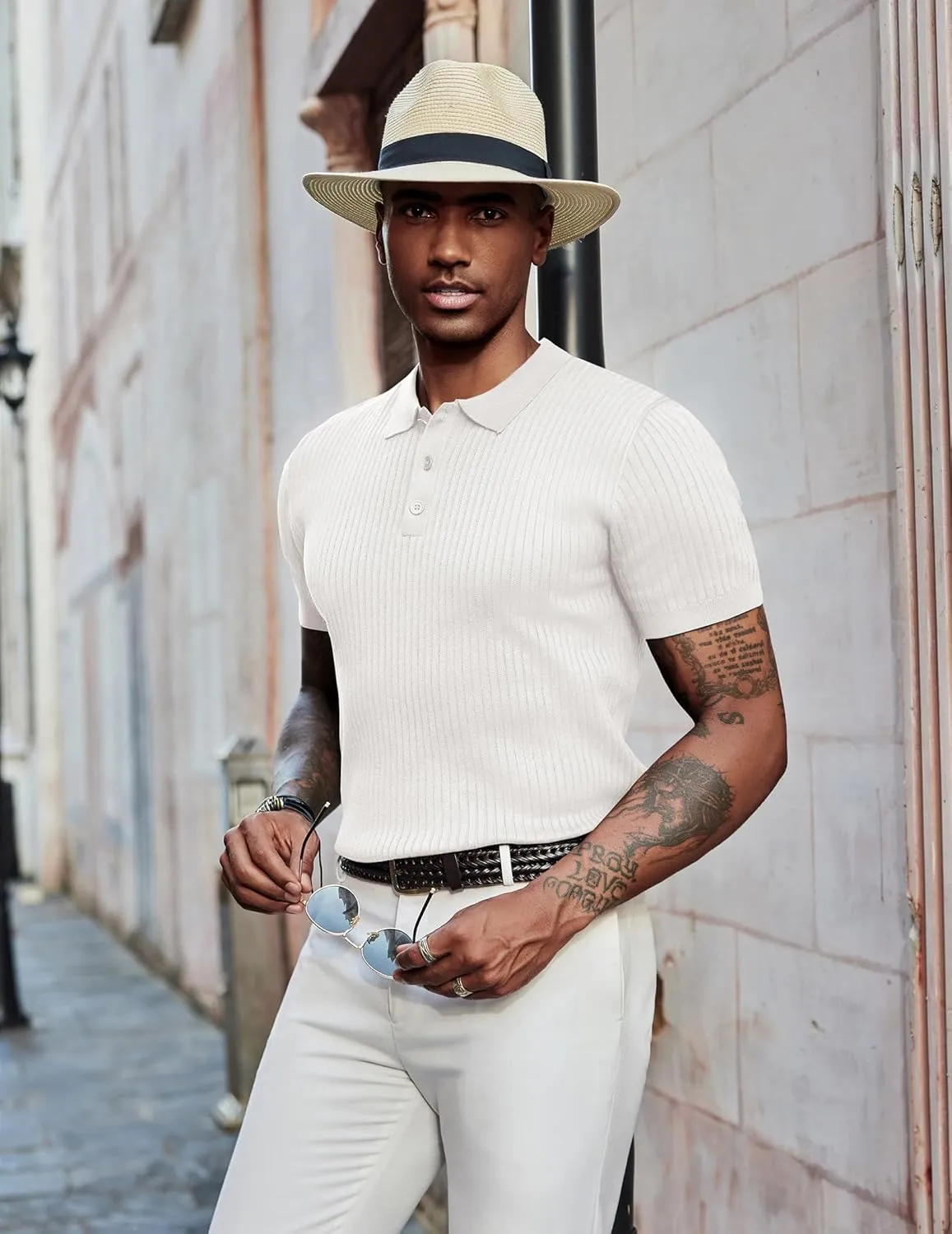 COOFANDY Mens Knit Polo Shirts Short Sleeve Golf Shirts Button Down Casual Polo T Shirts Textured Slim Fit Pullover