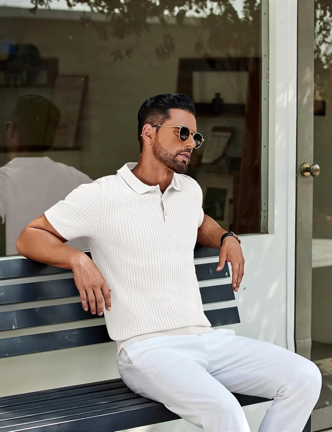 COOFANDY Mens Knit Polo Shirts Short Sleeve Golf Shirts Button Down Casual Polo T Shirts Textured Slim Fit Pullover