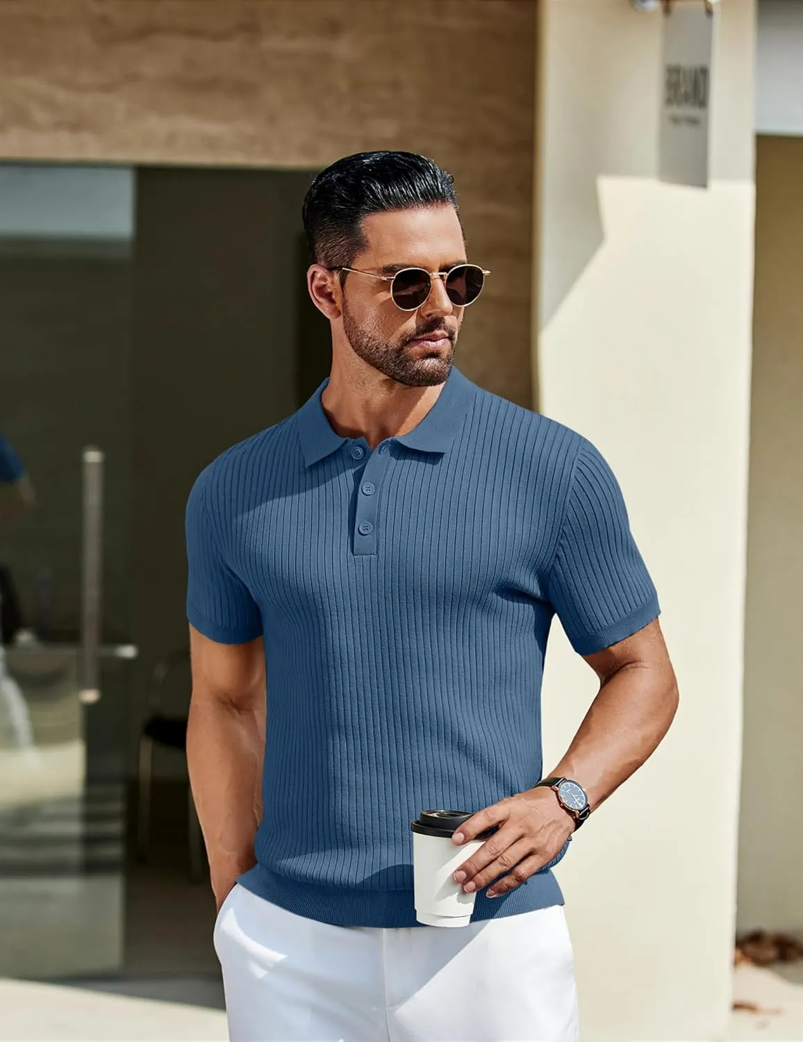 COOFANDY Mens Knit Polo Shirts Short Sleeve Golf Shirts Button Down Casual Polo T Shirts Textured Slim Fit Pullover