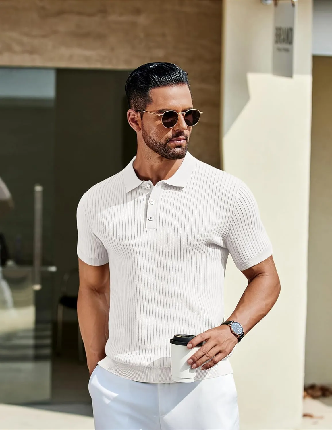 COOFANDY Mens Knit Polo Shirts Short Sleeve Golf Shirts Button Down Casual Polo T Shirts Textured Slim Fit Pullover