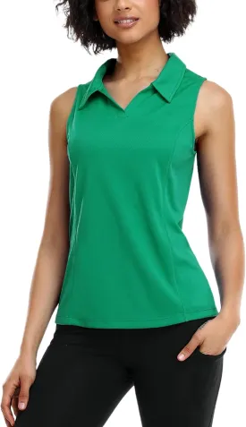 COOrun Women's Golf Polo Shirts Sleeveless Quick Dry Tennis T-Shirts Lightweight V-Neck with Collar Tank Top