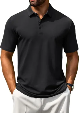 Cotrasen Men's Polo Shirts Short Sleeve Cotton Pique 3 Buttons Golf Shirts Classic Fit Casual Performance T-Shirt