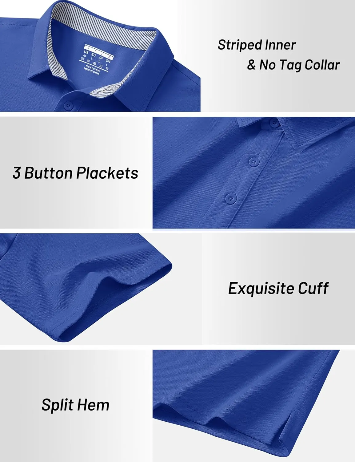 Cotrasen Men's Polo Shirts Short Sleeve Cotton Pique 3 Buttons Golf Shirts Classic Fit Casual Performance T-Shirt