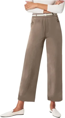 Cropped Pants for Women Casual Straight Wide Leg Plus Size Baggy Capri Trousers Stretch Track Pants with Pockets