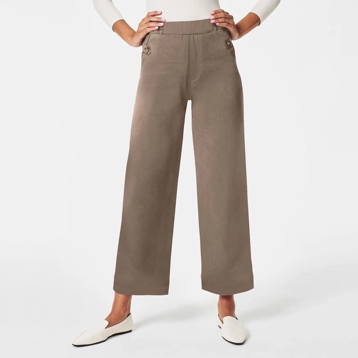 Cropped Pants for Women Casual Straight Wide Leg Plus Size Baggy Capri Trousers Stretch Track Pants with Pockets