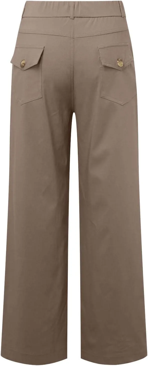 Cropped Pants for Women Casual Straight Wide Leg Plus Size Baggy Capri Trousers Stretch Track Pants with Pockets