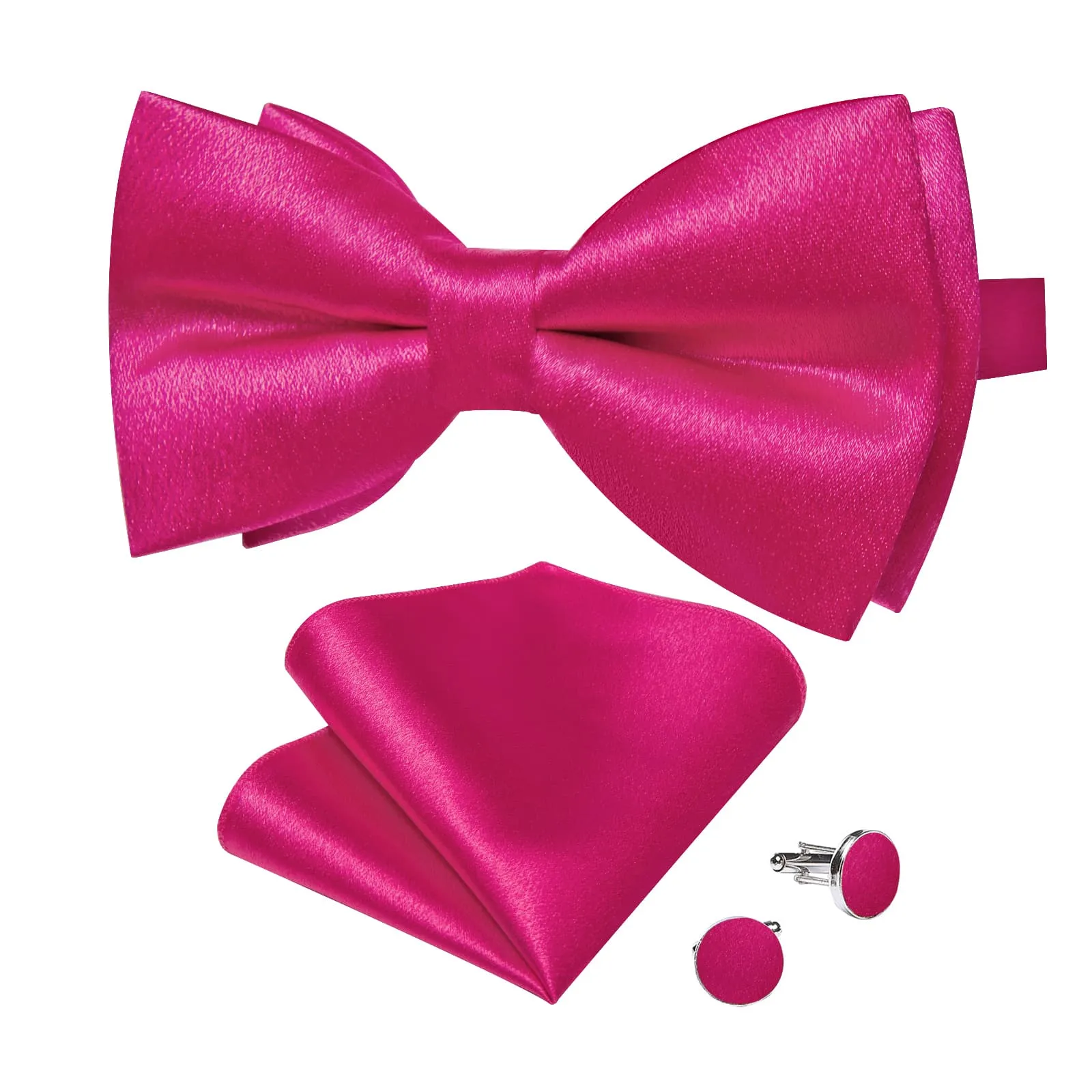 DiBanGu Silk Bow Tie Shining Hot Pink Solid Mens Pre-Tied Bowtie Pocket Square Cufflinks Set