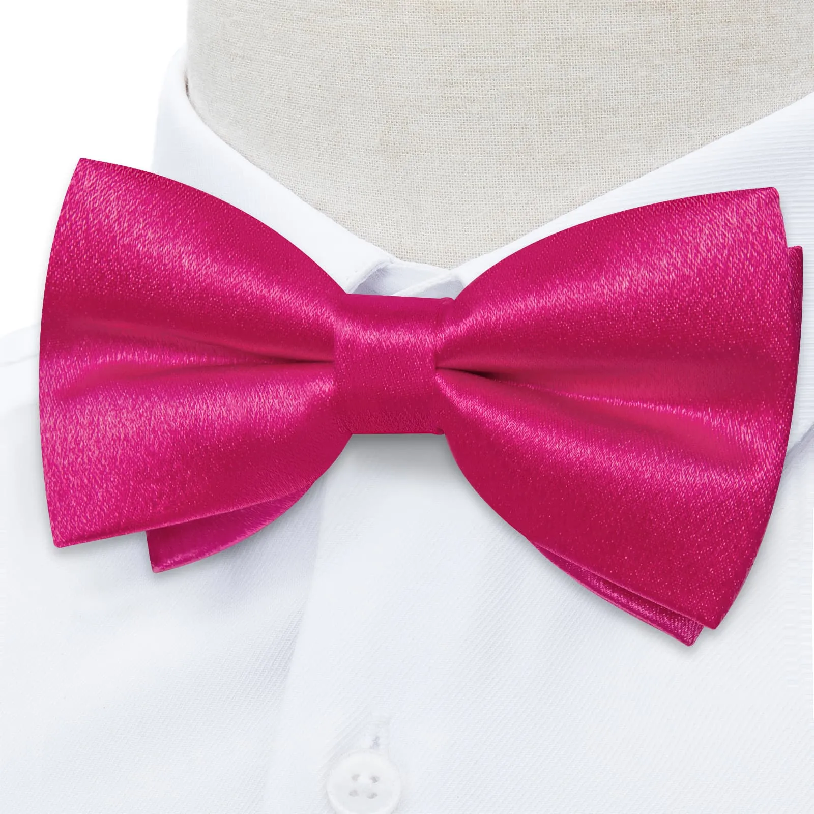 DiBanGu Silk Bow Tie Shining Hot Pink Solid Mens Pre-Tied Bowtie Pocket Square Cufflinks Set