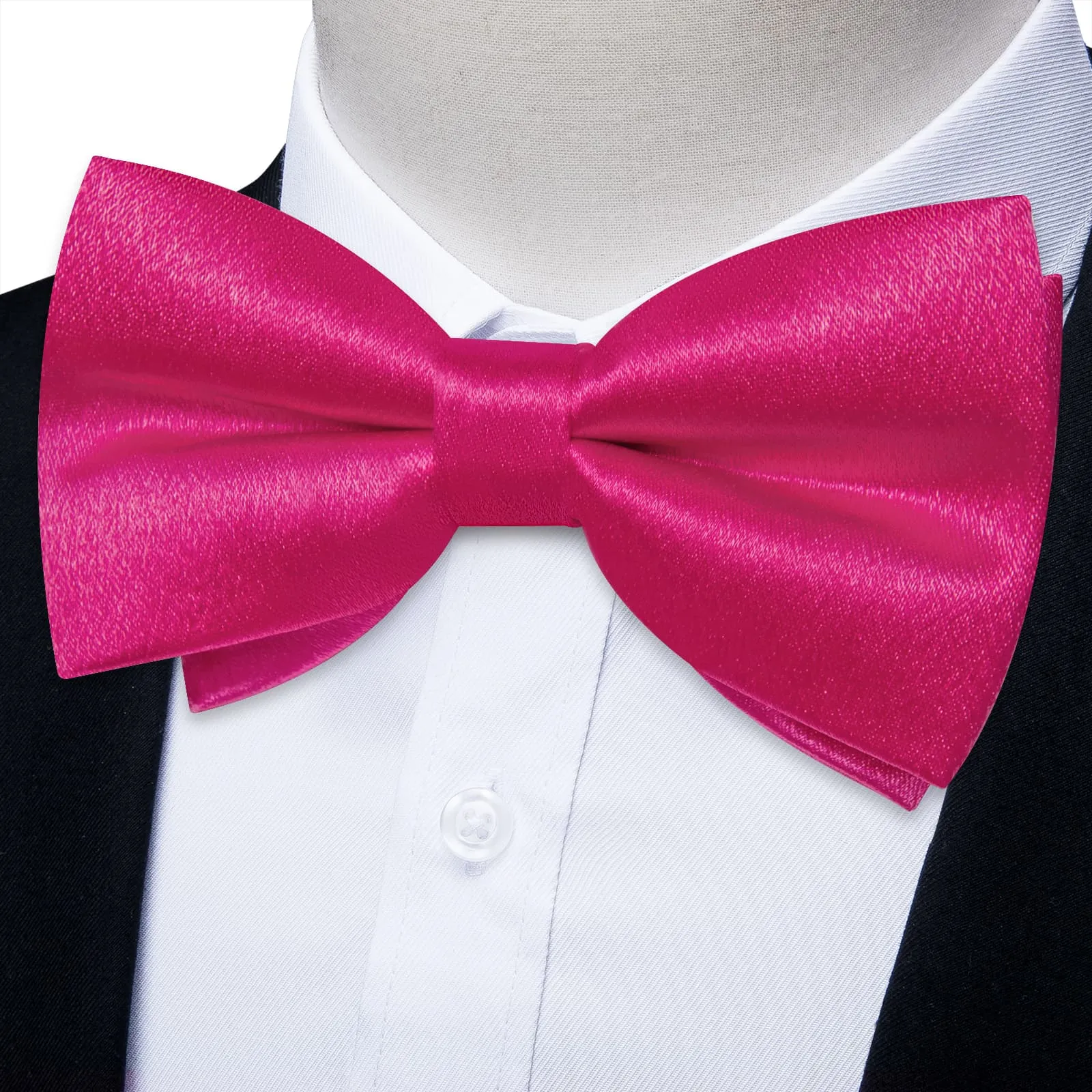 DiBanGu Silk Bow Tie Shining Hot Pink Solid Mens Pre-Tied Bowtie Pocket Square Cufflinks Set