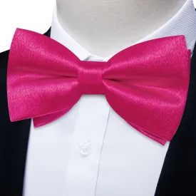 DiBanGu Silk Bow Tie Shining Hot Pink Solid Mens Pre-Tied Bowtie Pocket Square Cufflinks Set