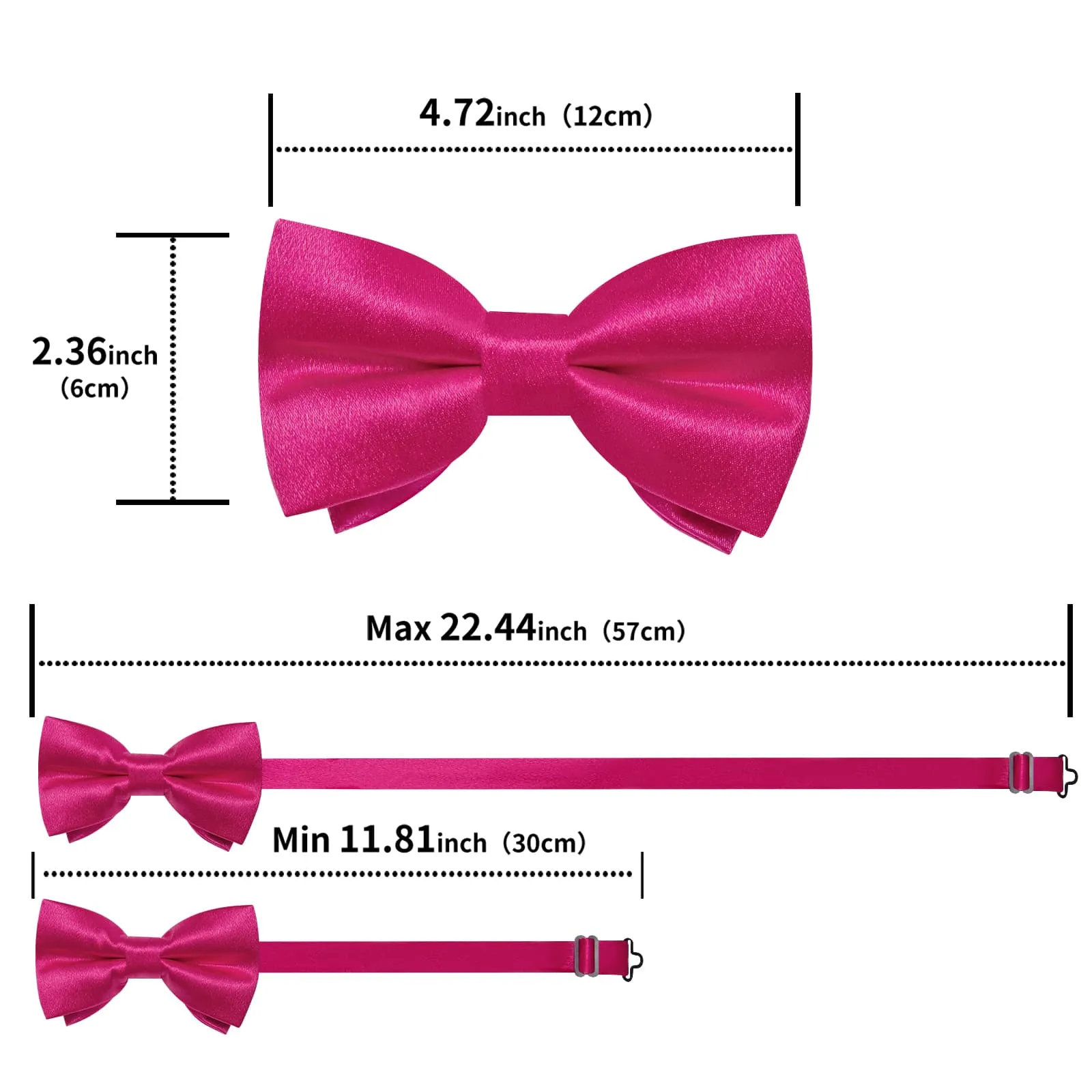 DiBanGu Silk Bow Tie Shining Hot Pink Solid Mens Pre-Tied Bowtie Pocket Square Cufflinks Set