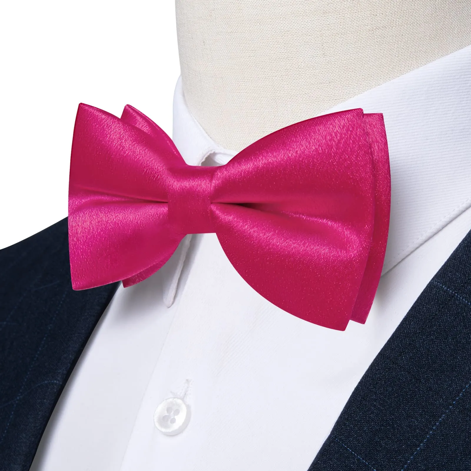 DiBanGu Silk Bow Tie Shining Hot Pink Solid Mens Pre-Tied Bowtie Pocket Square Cufflinks Set