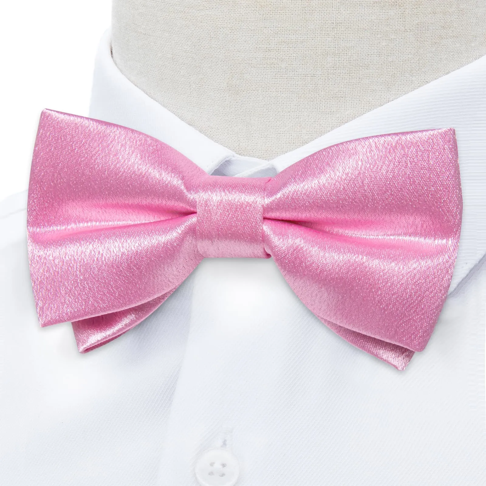 DiBanGu Silk Bow Tie Shining Taffy Pink Solid Mens Pre-Tied Bowtie Handkerchief Cufflinks Set