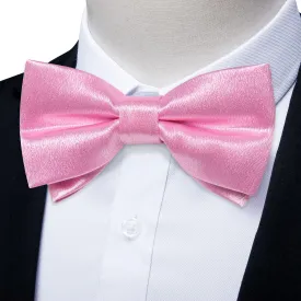 DiBanGu Silk Bow Tie Shining Taffy Pink Solid Mens Pre-Tied Bowtie Handkerchief Cufflinks Set