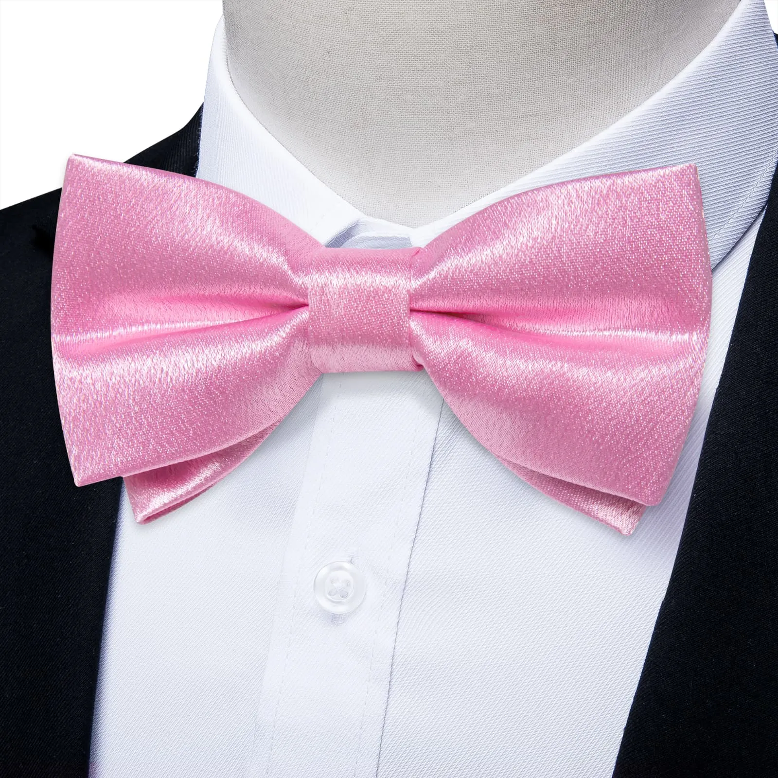 DiBanGu Silk Bow Tie Shining Taffy Pink Solid Mens Pre-Tied Bowtie Handkerchief Cufflinks Set
