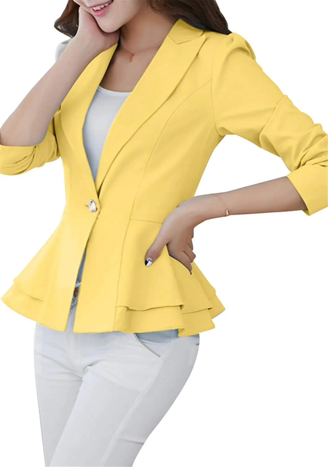 FLITAY Womens Long Sleeve Solid Color Blazer Open Front Work Loose Blazer Jacket