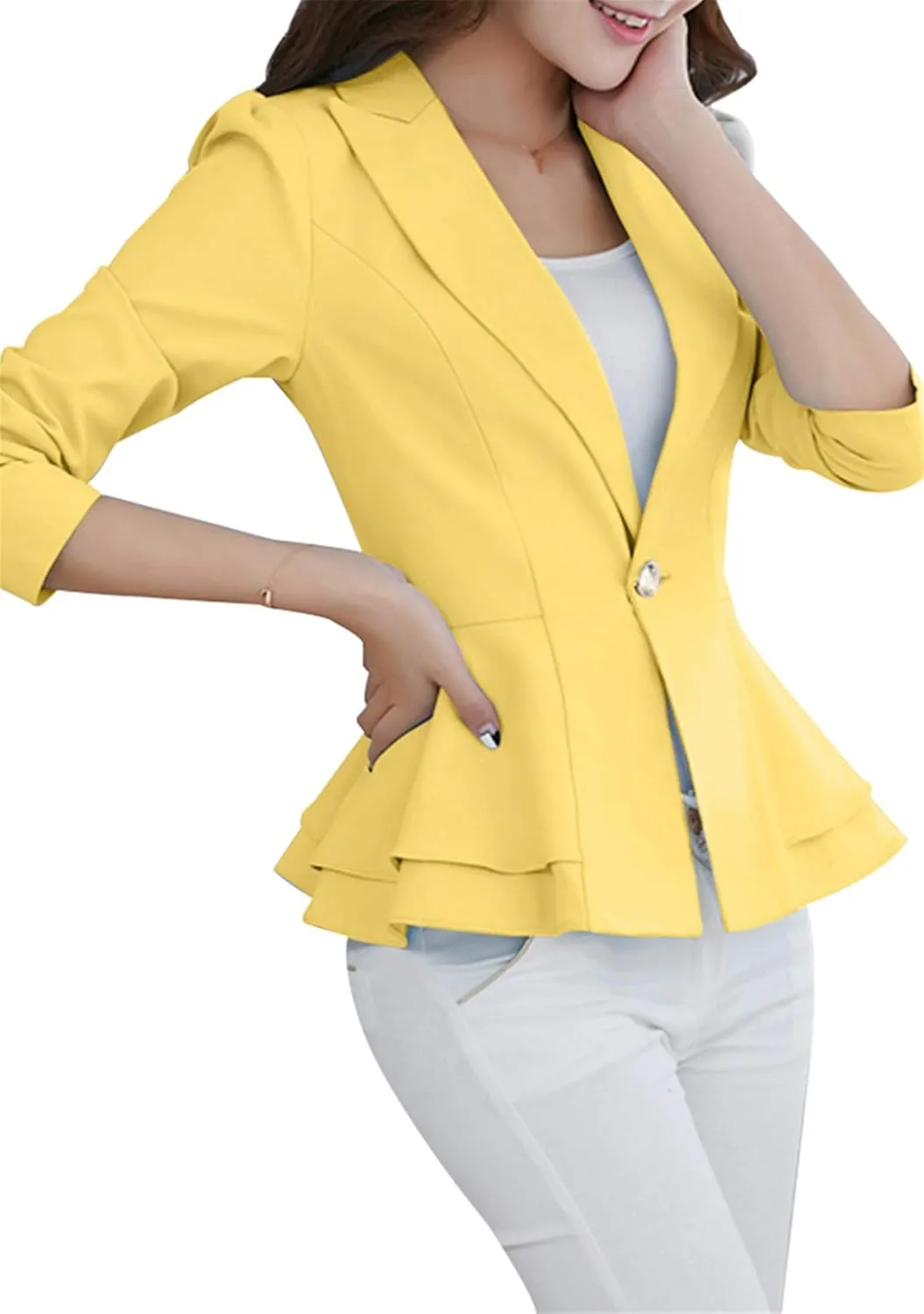 FLITAY Womens Long Sleeve Solid Color Blazer Open Front Work Loose Blazer Jacket