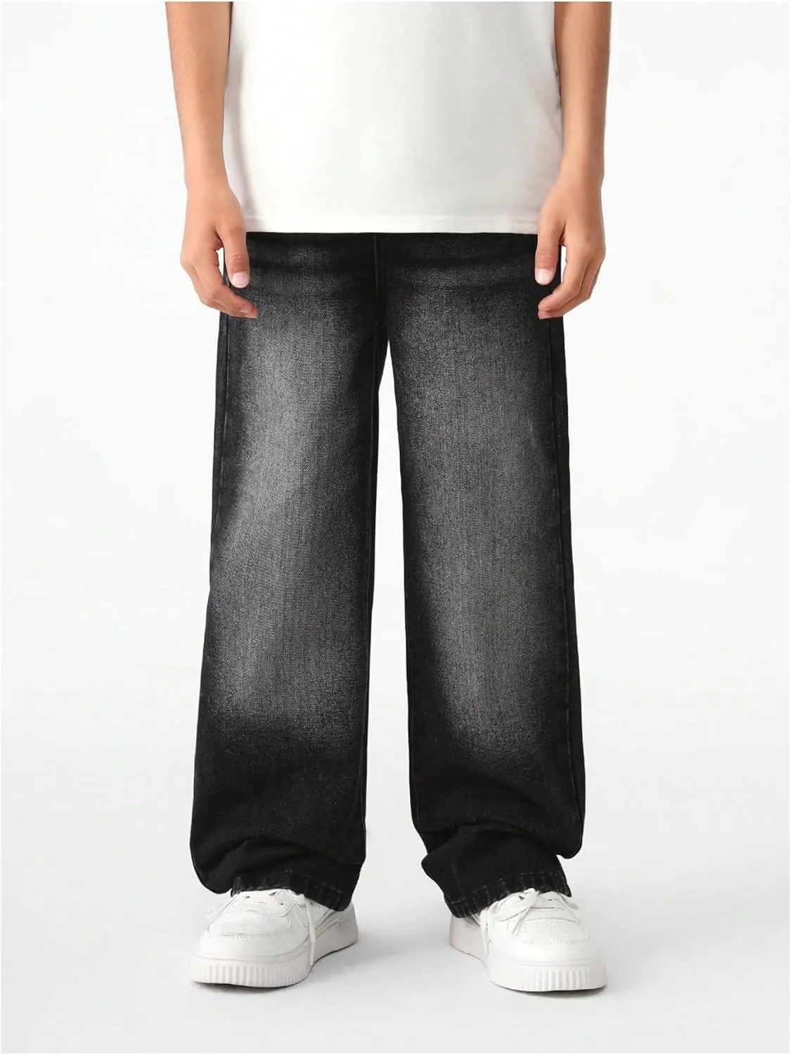Floerns Boy's Casual Straight Leg Denim Pants Elastic Waist Jeans with Pockets