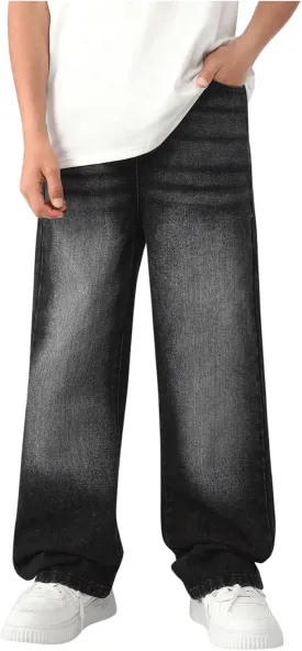 Floerns Boy's Casual Straight Leg Denim Pants Elastic Waist Jeans with Pockets