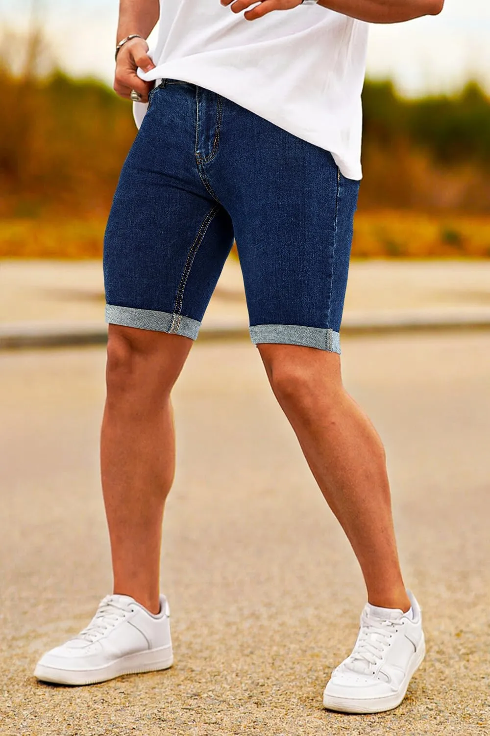 GINGTTO Men's Denim Shorts Slim Fit Stretch Short Jeans