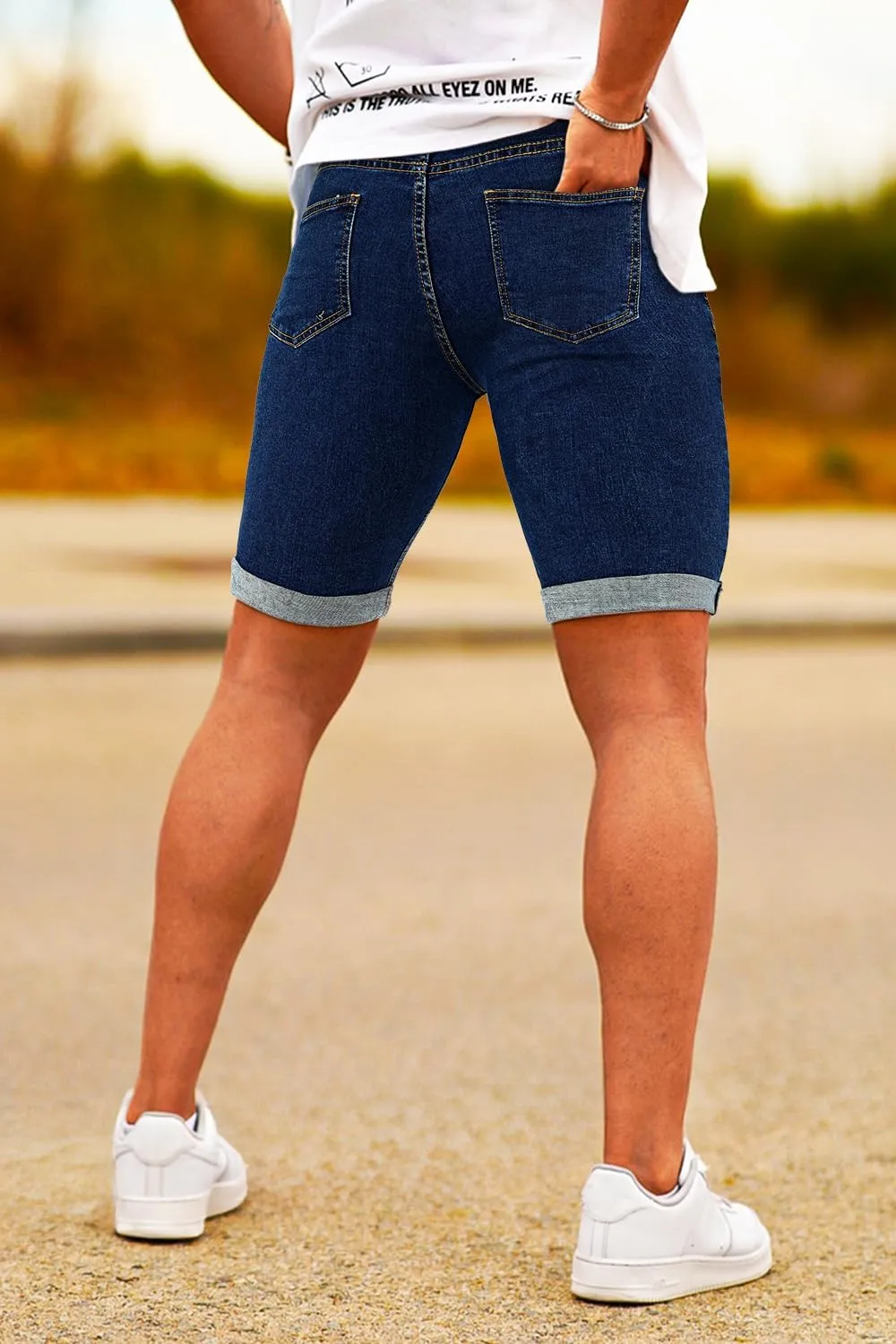 GINGTTO Men's Denim Shorts Slim Fit Stretch Short Jeans