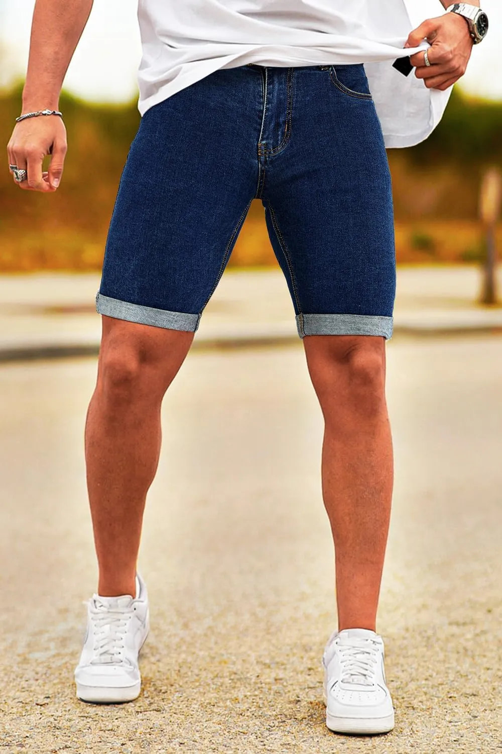 GINGTTO Men's Denim Shorts Slim Fit Stretch Short Jeans