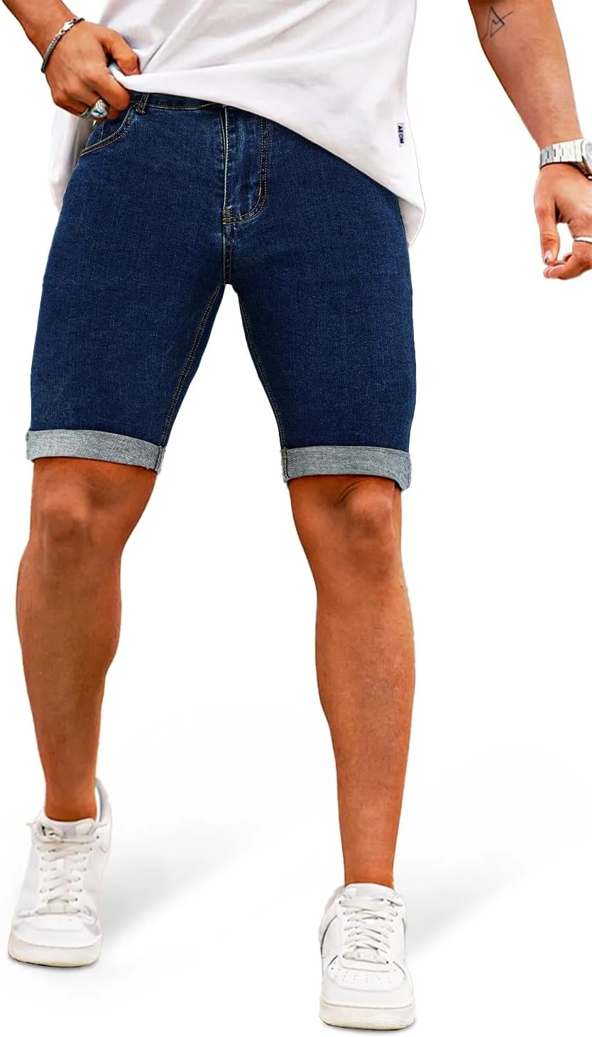GINGTTO Men's Denim Shorts Slim Fit Stretch Short Jeans