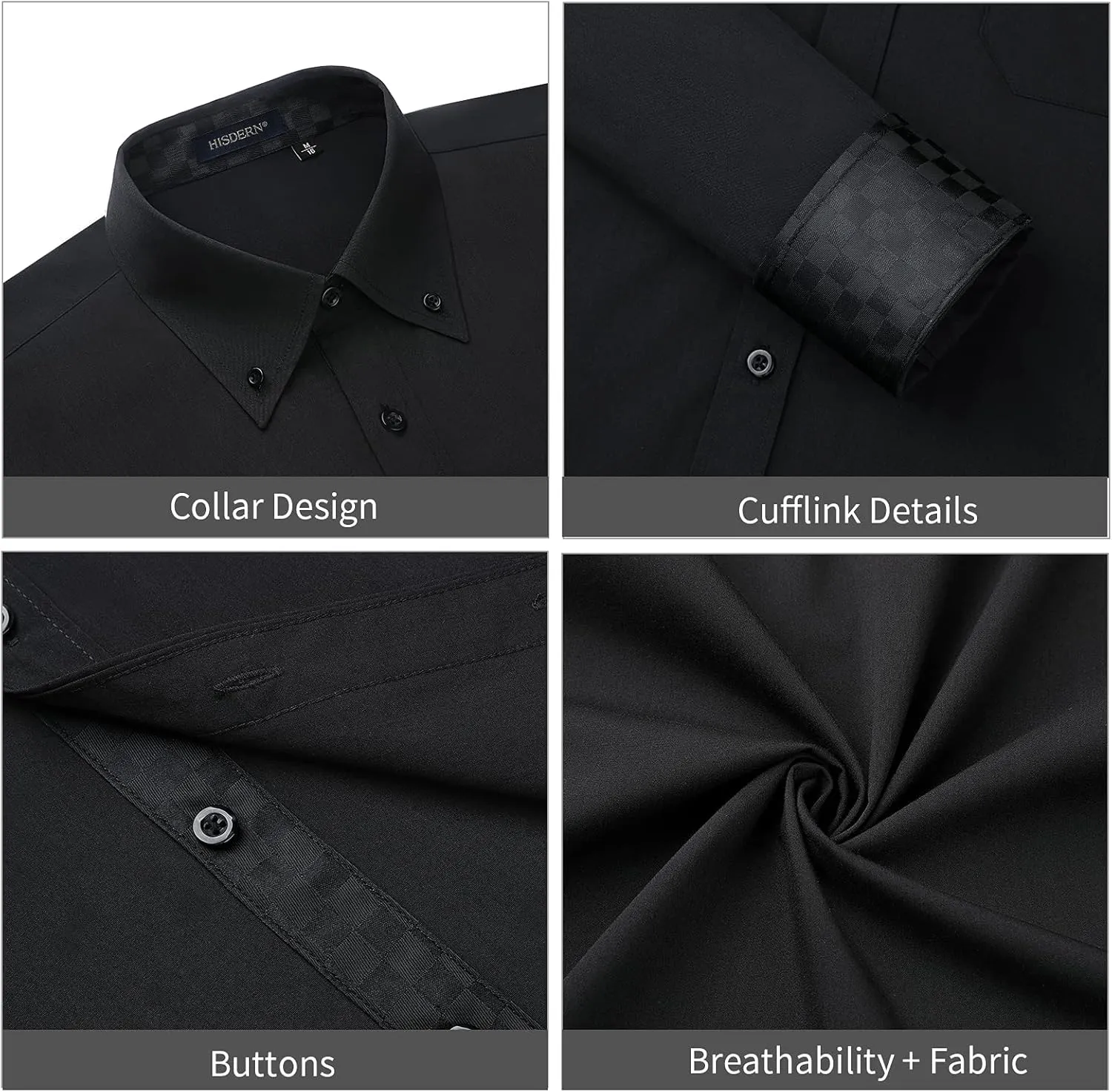 HISDERN Mens Dress Shirts Long Sleeve Button Down Casual Shirts for Men Inner Contrast Formal Business Tuxedo Wedding Shirt