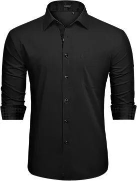 HISDERN Mens Dress Shirts Long Sleeve Button Down Casual Shirts for Men Inner Contrast Formal Business Tuxedo Wedding Shirt