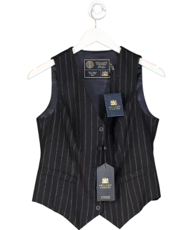 Holland Cooper Blue Hampton Waistcoat Navy Chalk Pinstripe UK 10