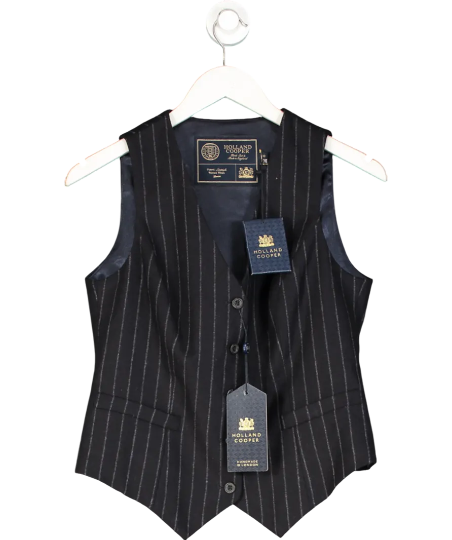 Holland Cooper Blue Hampton Waistcoat Navy Chalk Pinstripe UK 10