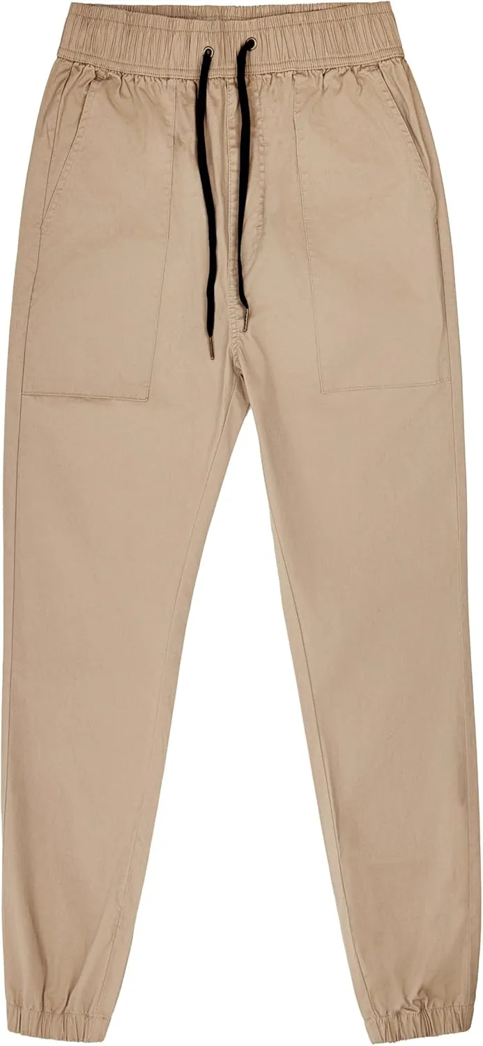 ITALYMORN Khaki Chino Joggers for Men Elastic Ankle and Waist Summer Casual Pants with Pockets