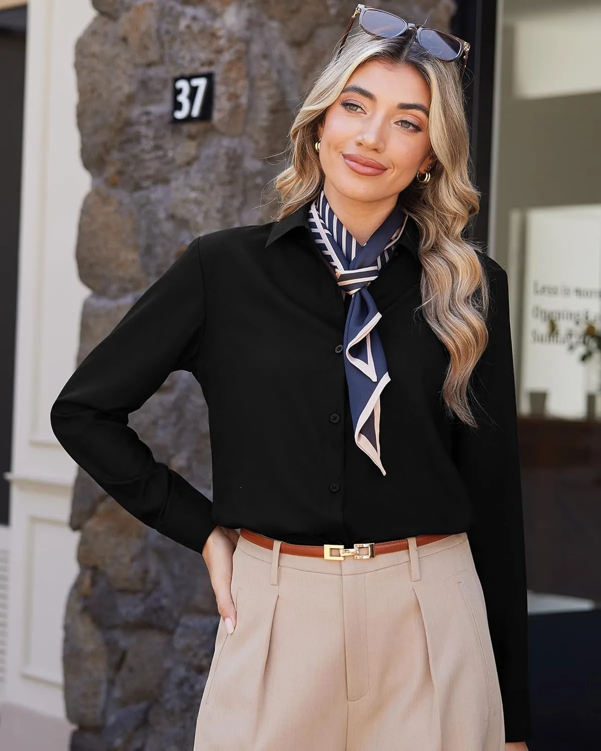 J.VER Womens Button Down Dress Shirts Solid Long Sleeve Wrinkle Free Formal Collared Shirt Casual Business Blouse with Pocket