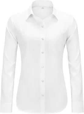 J.VER Womens Button Down Dress Shirts Solid Long Sleeve Wrinkle Free Formal Collared Shirt Casual Business Blouse with Pocket
