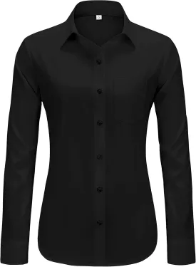 J.VER Womens Button Down Dress Shirts Solid Long Sleeve Wrinkle Free Formal Collared Shirt Casual Business Blouse with Pocket